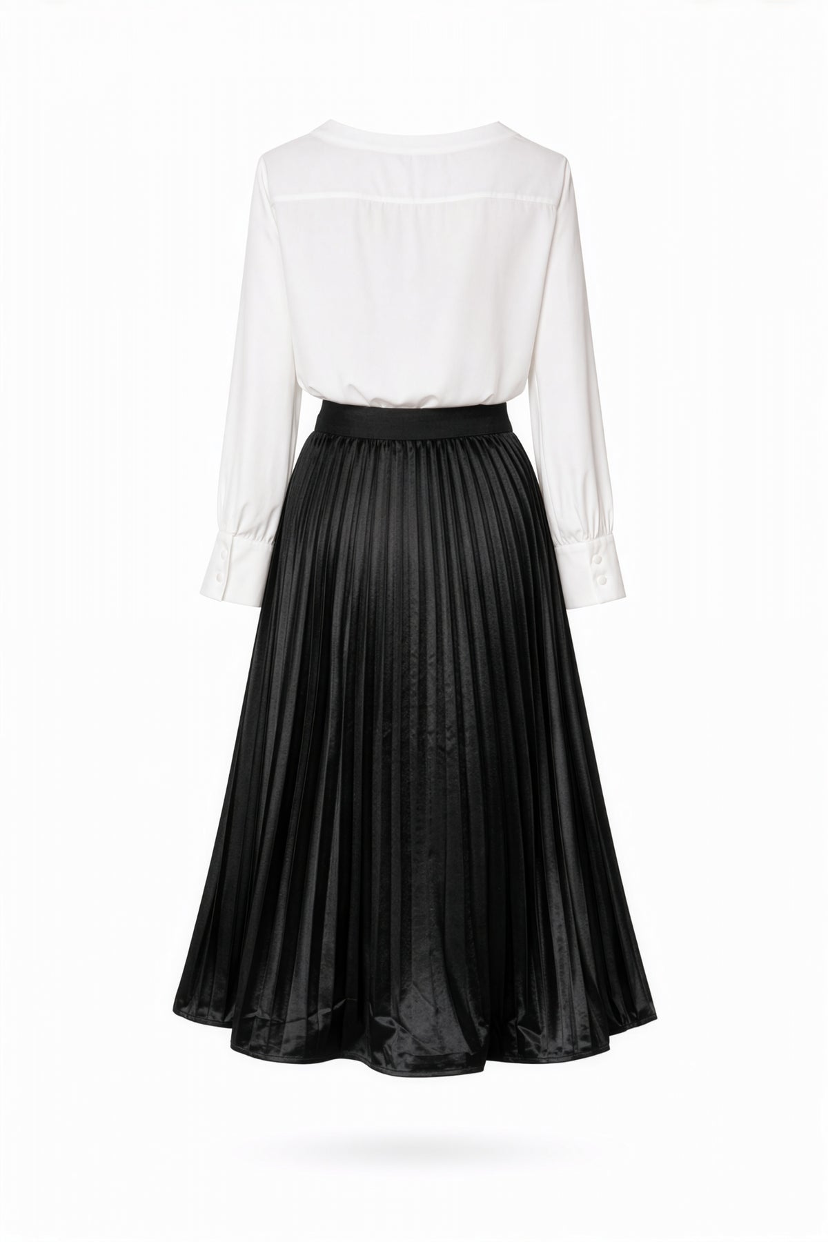 VIANA Signature Pleated Skirt Set – White & Black - pleated skirt set - styled view