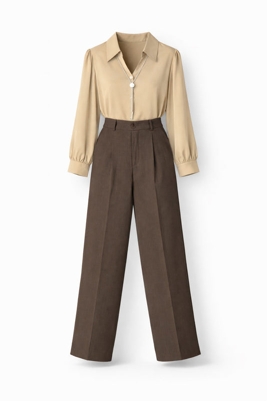 VIANA Signature Neutral Set – Sand & Cocoa - two-piece workwear set - detail view