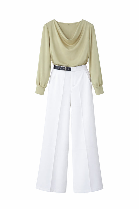 VIANA Signature Soft Set – Sage & White - two-piece workwear set - detail view