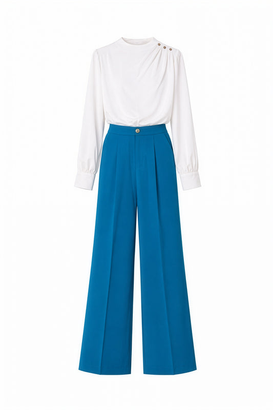 VIANA Signature Contrast Set – White & Azure - two-piece workwear set - detail view