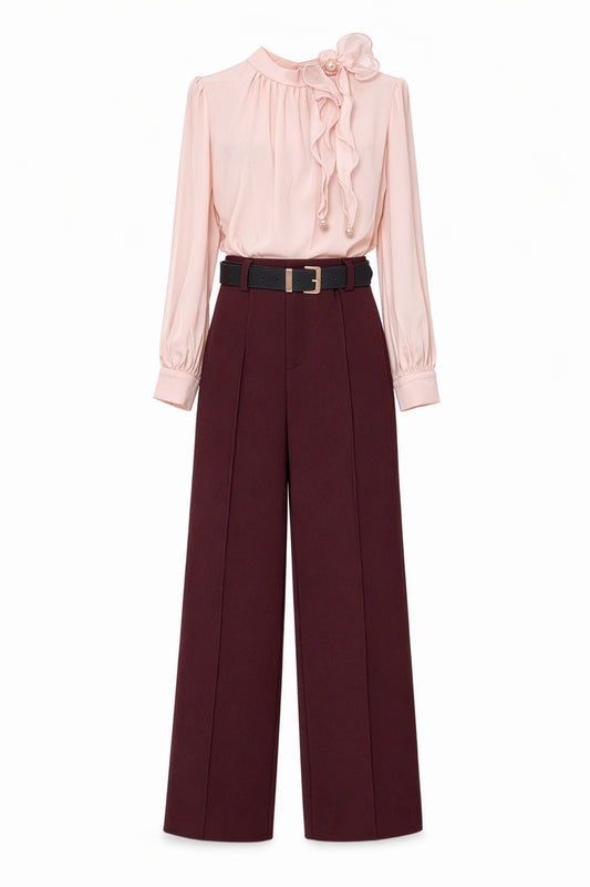 VIANA Power Set – Blush & Burgundy - two-piece workwear set - detail view