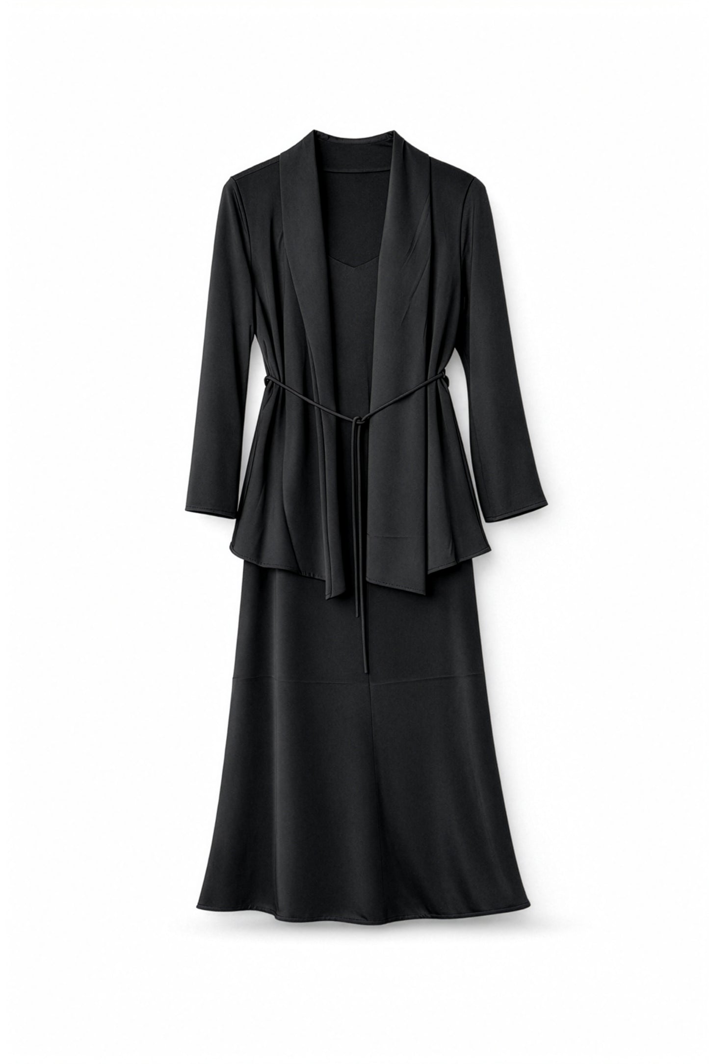 VIANA Satin Layered Maxi Set – Black