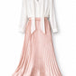 VIANA Signature Pleated Skirt Set – White & Dusty Rose - pleated skirt set - detail view