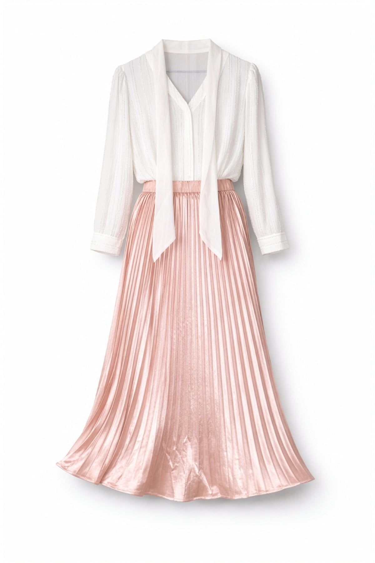 VIANA Signature Pleated Skirt Set – White & Dusty Rose - pleated skirt set - detail view