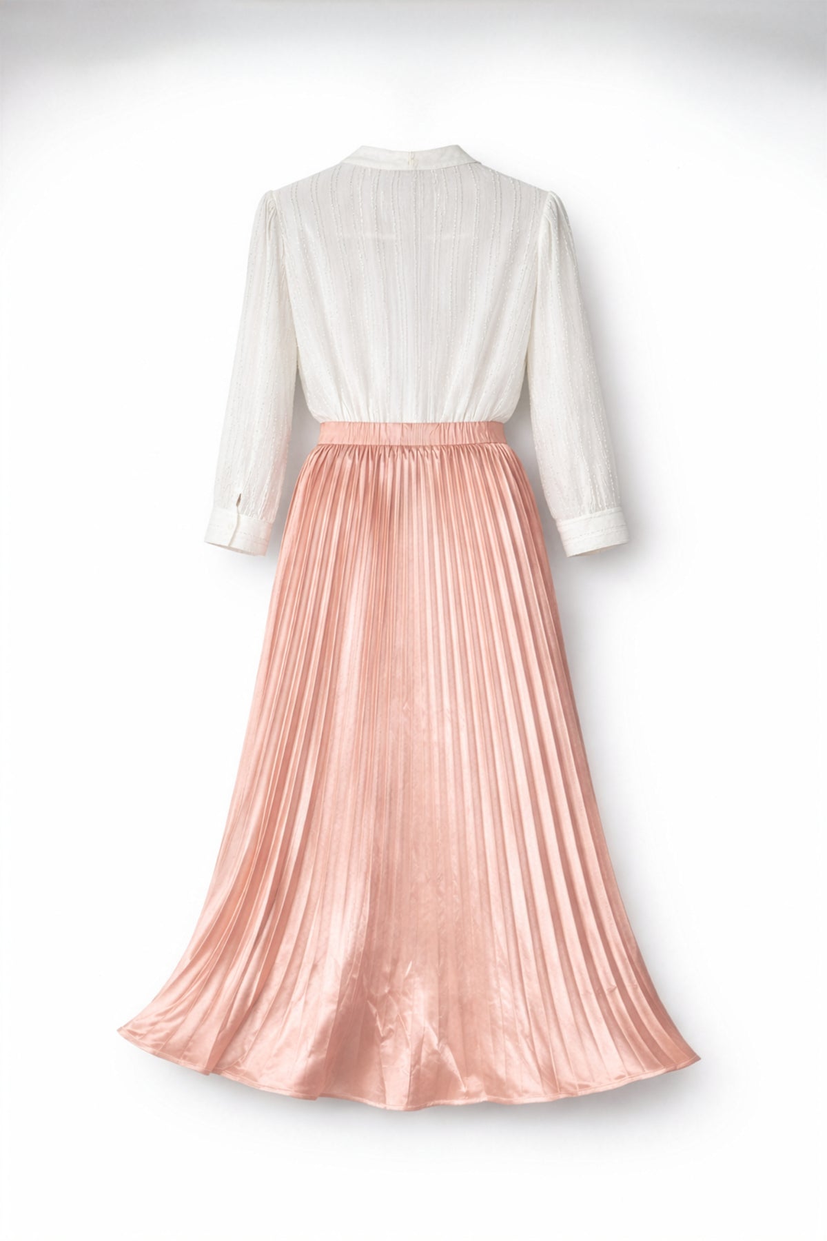 VIANA Signature Pleated Skirt Set – White & Dusty Rose - pleated skirt set - styled view