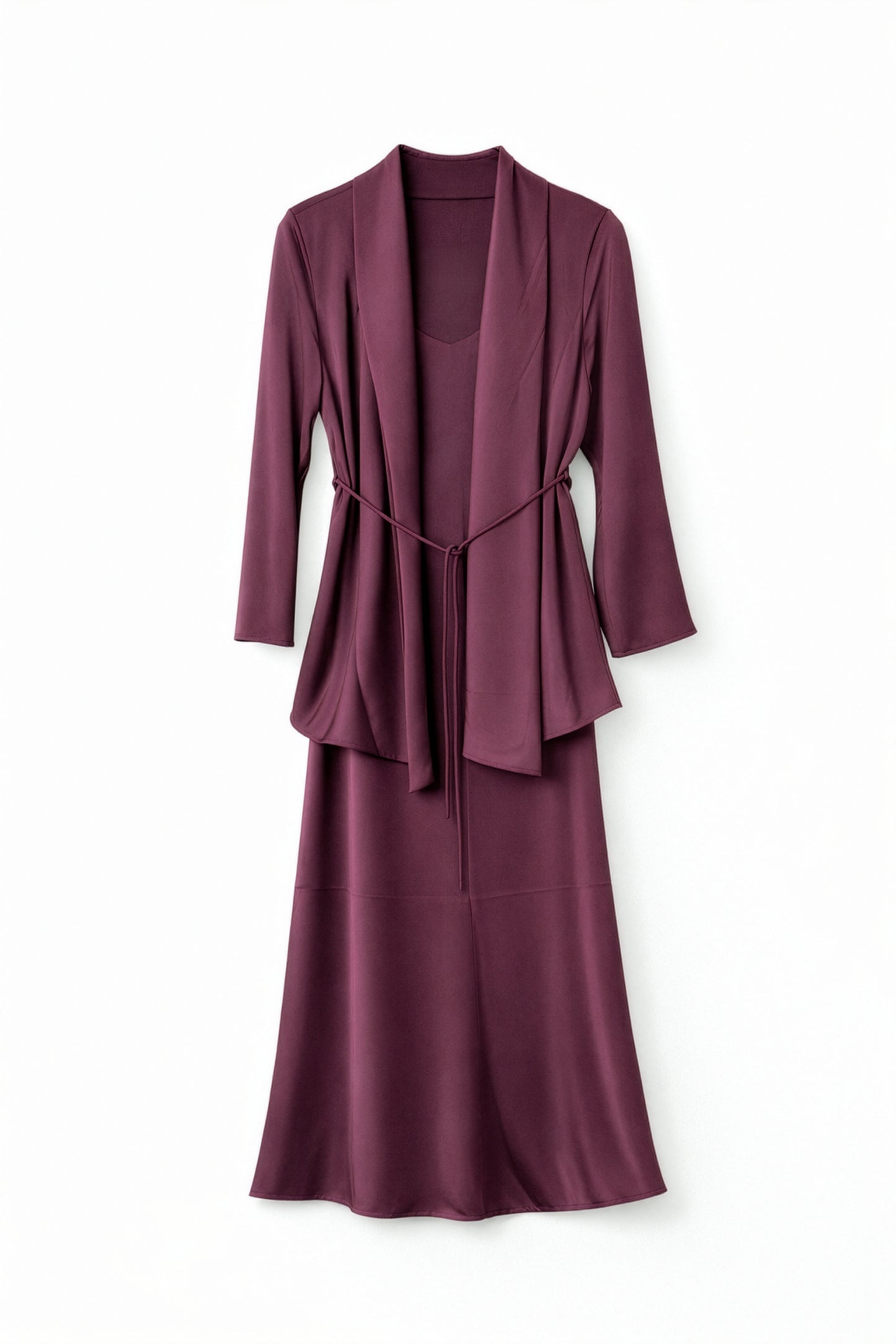 VIANA Satin Layered Maxi Set – Burgundy