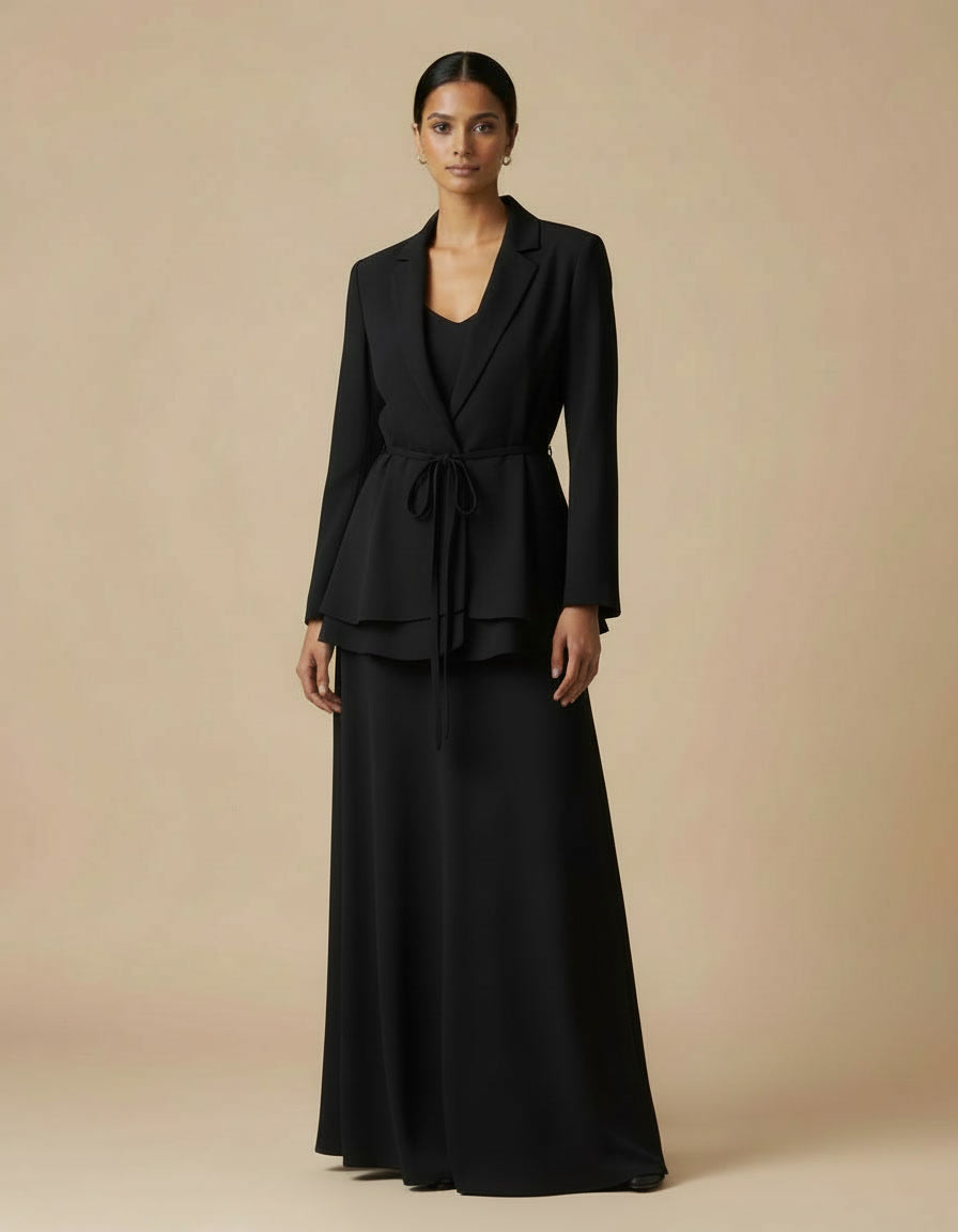 VIANA Satin Layered Maxi Set – Black